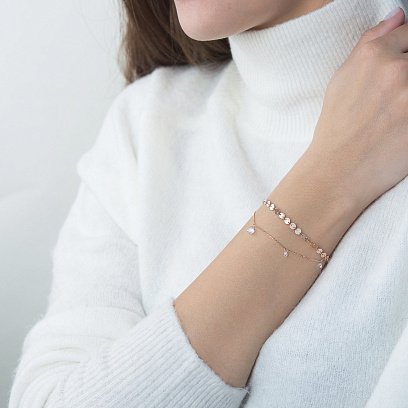 Подвійний золотий браслет Монетки з фіанітами б04288 №2