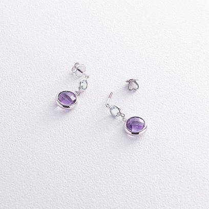 Золотые серьги - пусеты (аметист, топаз) с07335 №7