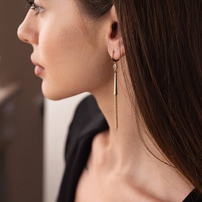 Сережки "Мрійливість" у жовтому золоті (фіаніти) с07971 №6