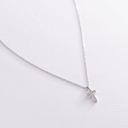 Срібне кольє "Хрестик" з фіанітами 181137