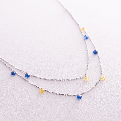 Подвійне золоте кольє "Українка" (сині та жовті фіаніти) кол02338