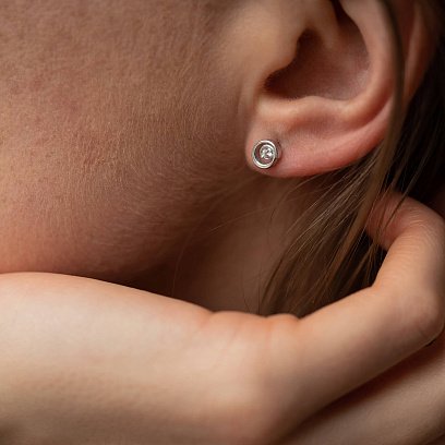 Золотые серьги - пусеты с бриллиантами 31221121 №6