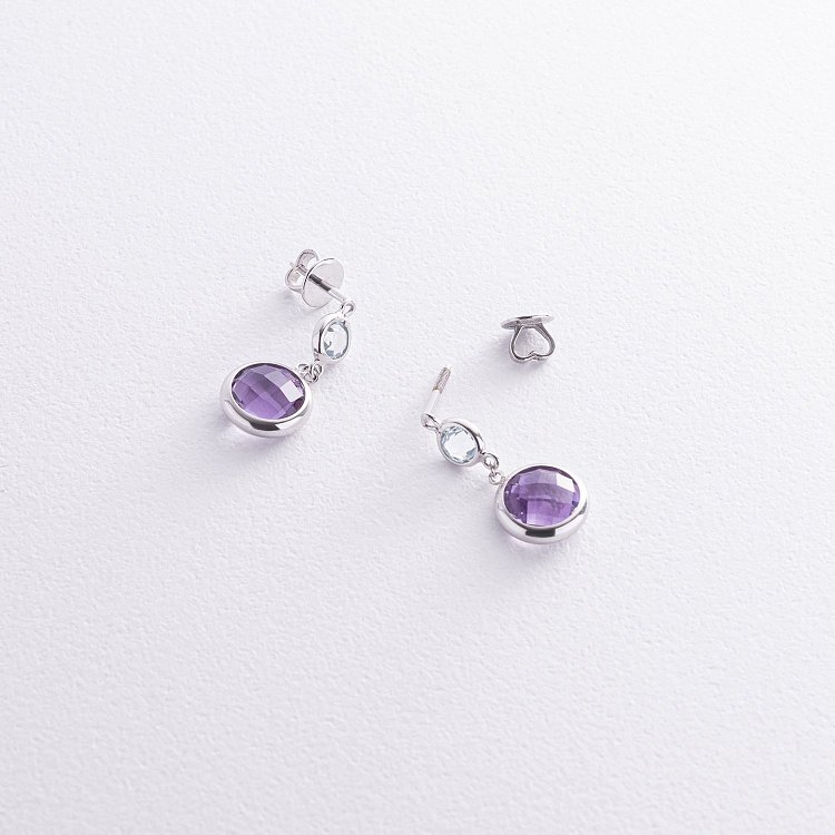 Золотые серьги - пусеты (аметист, топаз) с07335 от ювелирного магазина Оникс - 6