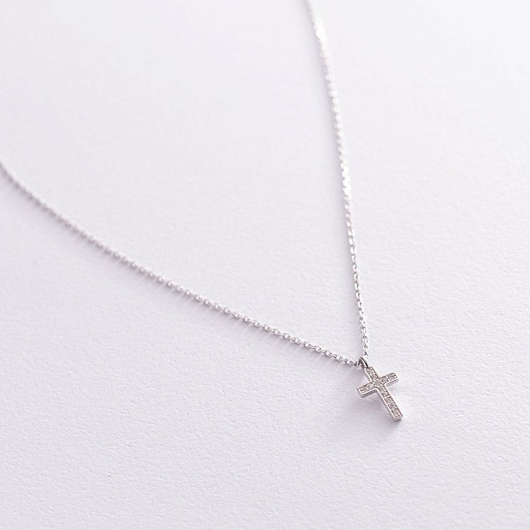 Срібне кольє "Хрестик" з фіанітами 181137 від ювелірного магазину Онікс