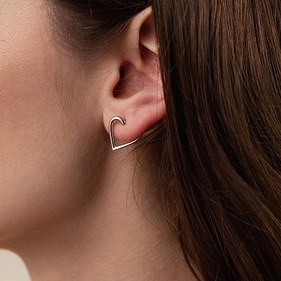 Серьги - пусеты "Сердечки" в белом золоте с08089 №6