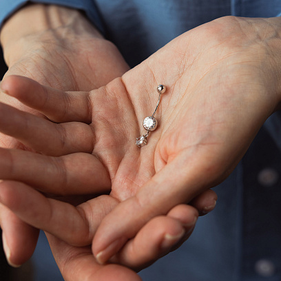 Серебряный пирсинг в пупок с фианитами 6038 №2