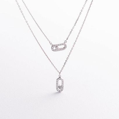 Двойное серебряное колье с фианитами 908-01278