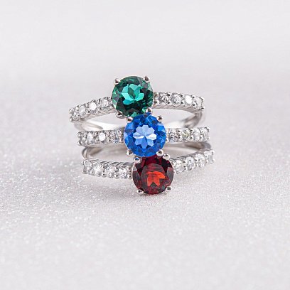 Серебряное кольцо с кварцом и фианитами 1846/1р-QGR №6