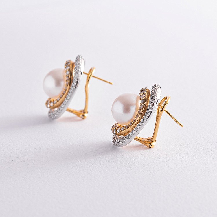 Золотые серьги с бриллиантами и жемчугом с1312 от ювелирного магазина Оникс - 2