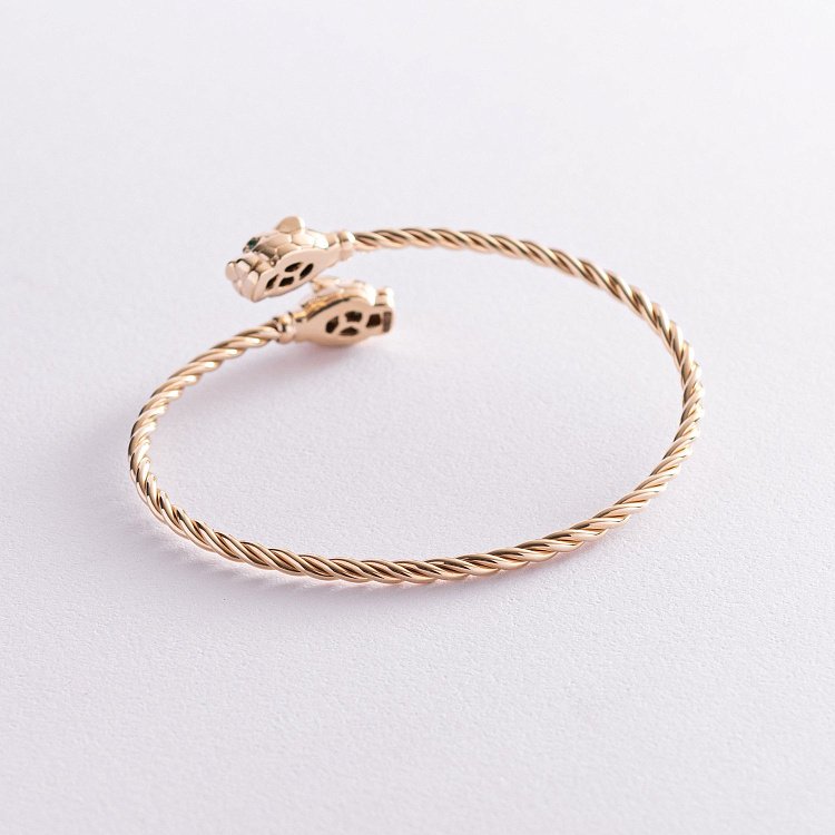 Жесткий золотой браслет "Пантеры" с фианитами б05004 от ювелирного магазина Оникс - 4