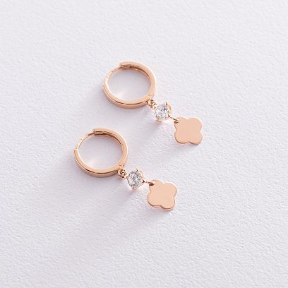 Золоті сережки "Конюшина" з фіанітами с07429