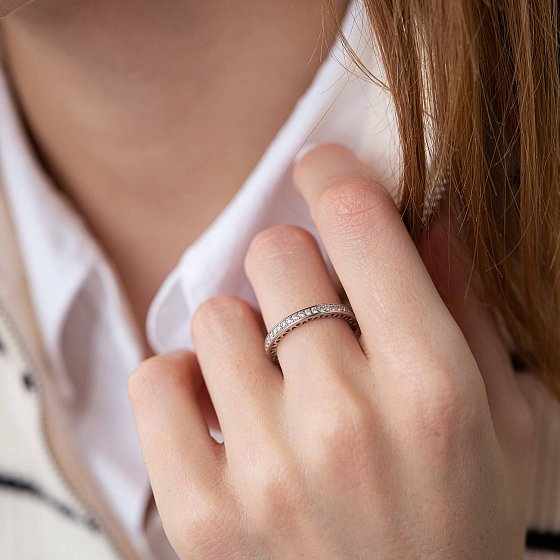 Серебряное кольцо "Сердечки " с фианитами 3936 №2