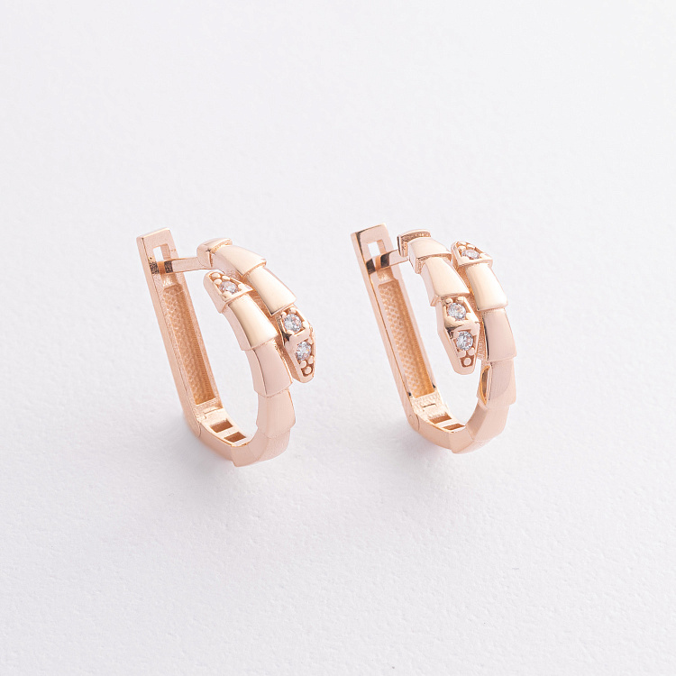 Сережки "Змії" у червоному золоті (фіаніти) с09442 від ювелірного магазину Онікс