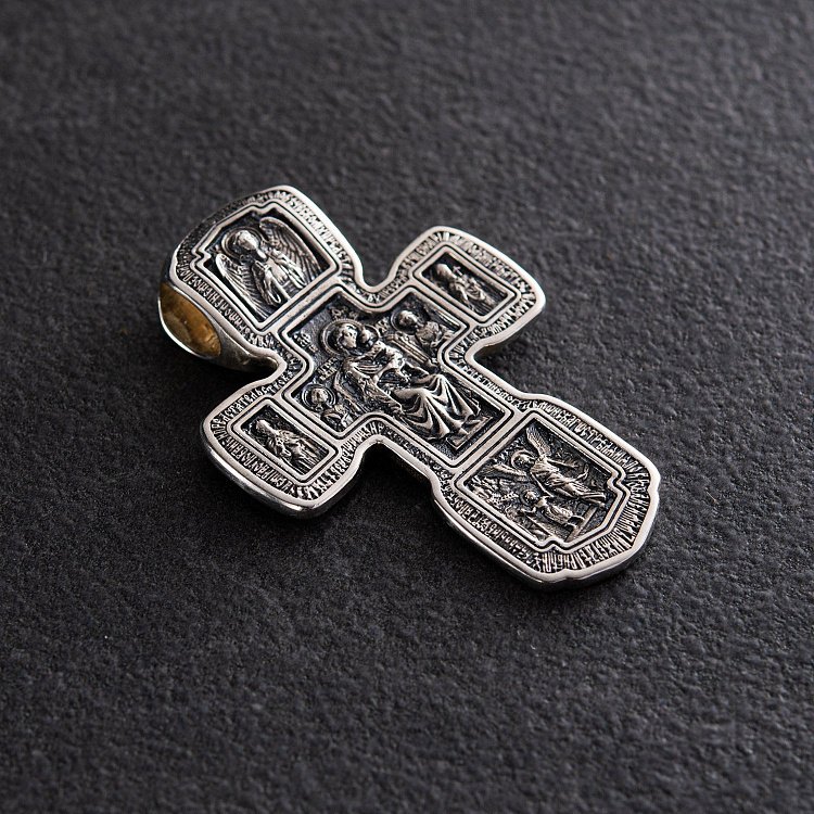 Серебряный православный крест "Распятие Христово. Икона Божией Матери "Толгская" 133006 - 1 Серебряный православный крест "Распятие Христово. Икона Божией Матери "Толгская" 133006 от ювелирного магазина Оникс - 1