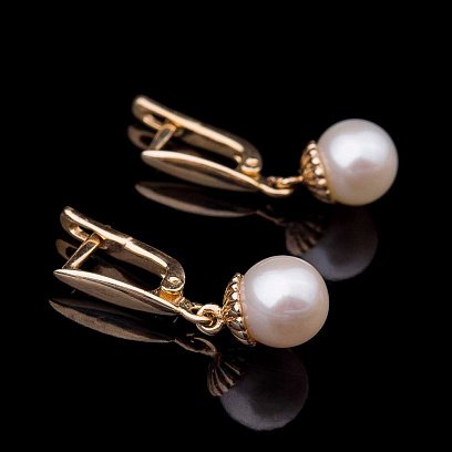 Золоті сережки з культ. прісн. перлами с03889 №4