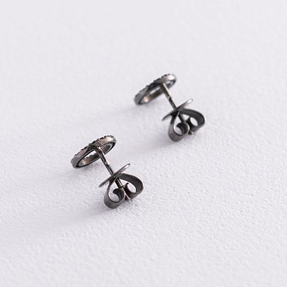 Золотые серьги - пусеты "Круговорот" (черные бриллианты) 0.8 см сб0356di №6