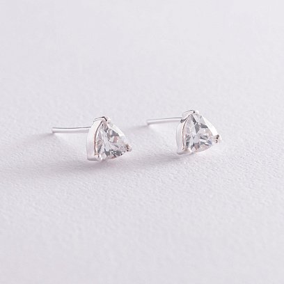 Серебряные серьги - пусеты "Треугольники" (фианит) 12659 №5