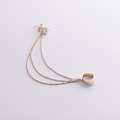 Сережка - каффа "Трініті" в жовтому золоті з ланцюжками (фіаніт) с08041 №4