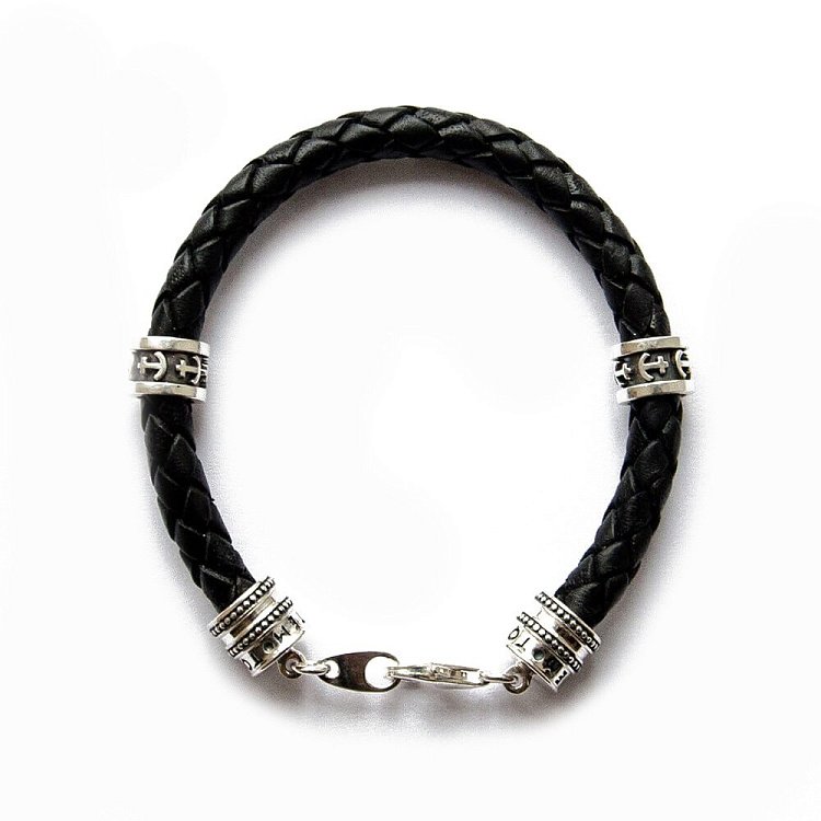 Шкіряний браслет Symbols (якір) з срібними вставками t50-01 від ювелірного магазину Онікс - 3