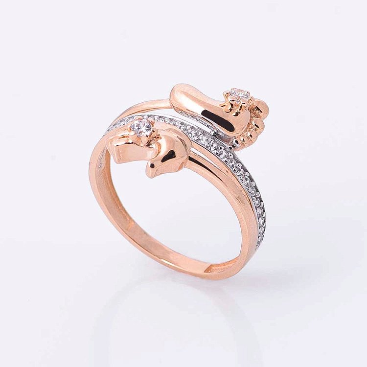 Золотое кольцо "Ручка-ножка младенца" с фианитами к04723 от ювелирного магазина Оникс