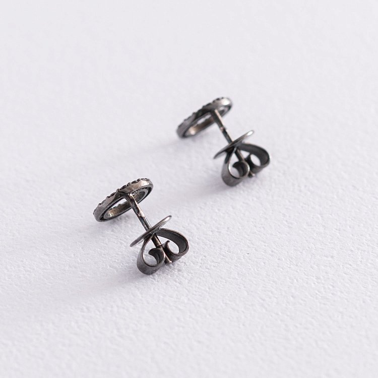 Золотые серьги - пусеты "Круговорот" (черные бриллианты) 0.8 см сб0356di от ювелирного магазина Оникс - 5