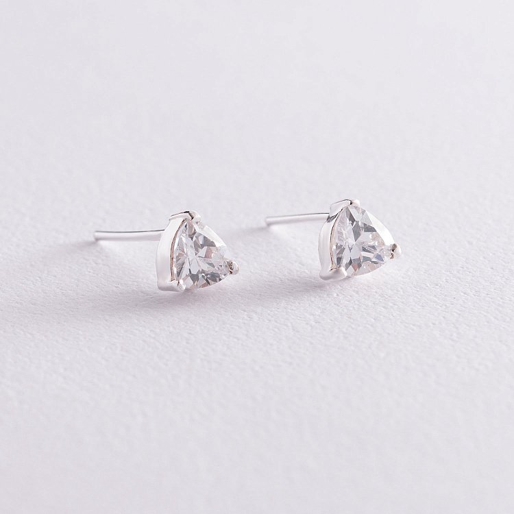 Серебряные серьги - пусеты "Треугольники" (фианит) 12659 от ювелирного магазина Оникс - 4