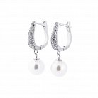 Жіночі срібні сережки (штучні перли, фіаніти) 122108 от ювелирного магазина Оникс - 1