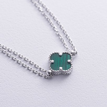 Срібний браслет "Конюшина" з малахітом 141711 №3