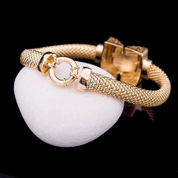 Ексклюзивний золотий браслет з фіанітами (плетіння "Попкорн") б02014 від ювелірного магазину Онікс - 2