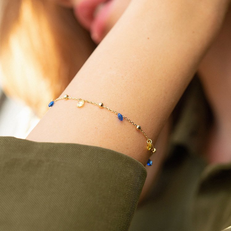 Золотой браслет "Независимая" с шариками (синие и желтые фианиты) б05156 от ювелирного магазина Оникс - 6