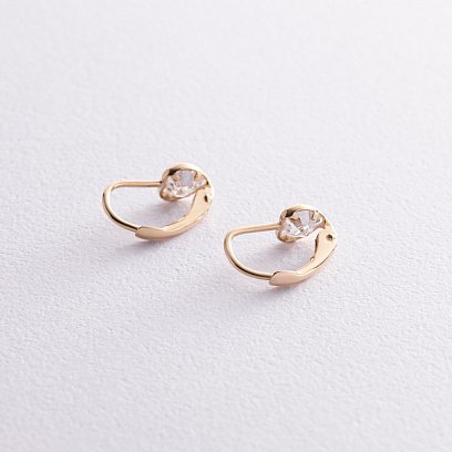 Детские золотые серьги "Сердечки" с фианитами с08288 №3