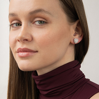 Золотые серьги - пусеты "Сердечки" с бриллиантами сб0613cha №6