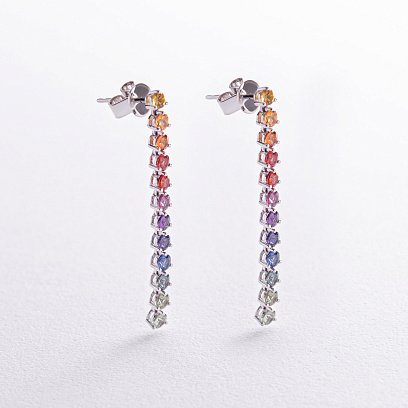 Золотые серьги - пусеты с разноцветными сапфирами сб0448nl