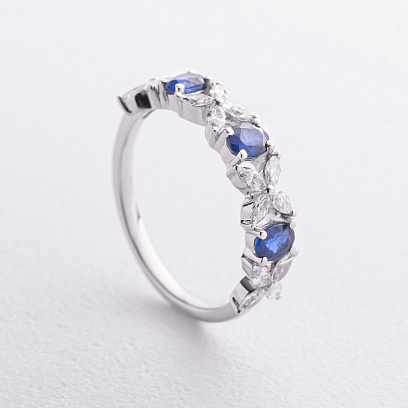 Золотое кольцо "Клевер" с бриллиантами и сапфирами кб0672ca