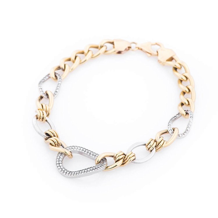 Золотий ланцюговий браслет з фіанітами б00968 від ювелірного магазину Онікс