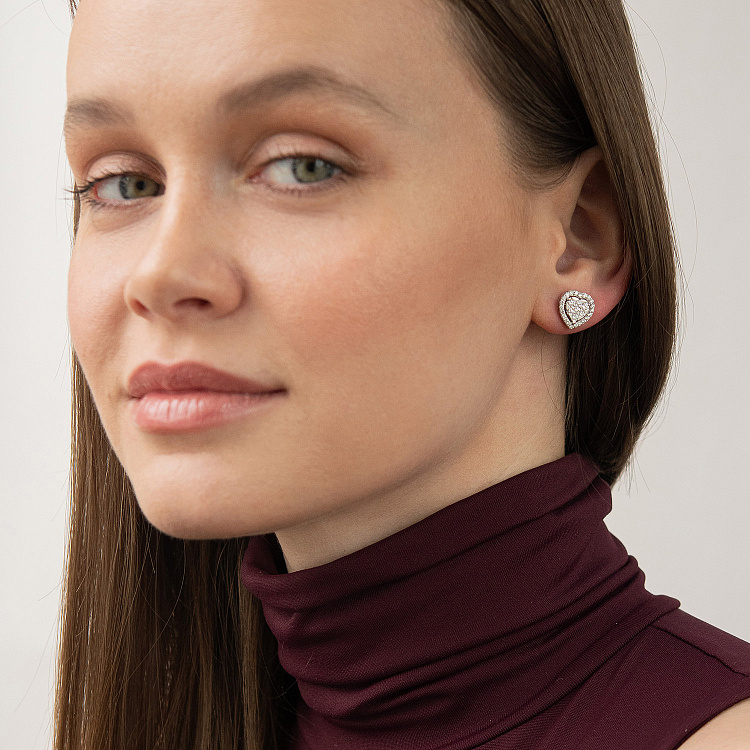 Золотые серьги - пусеты "Сердечки" с бриллиантами сб0613cha от ювелирного магазина Оникс - 5