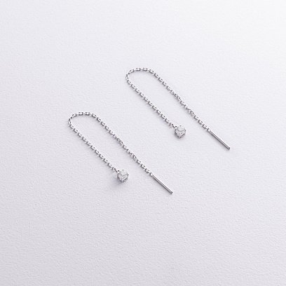 Серебряные серьги - протяжки с фианитами 123102 №4