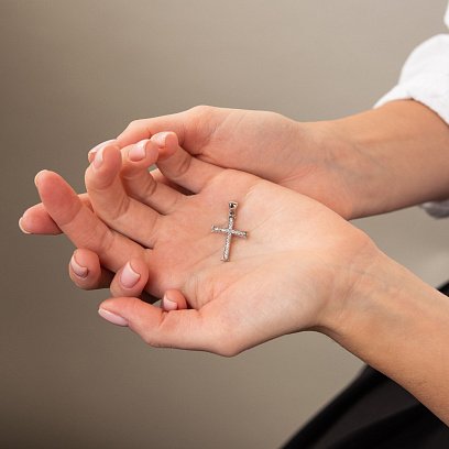 Срібний хрестик з фіанітами 132018 №2