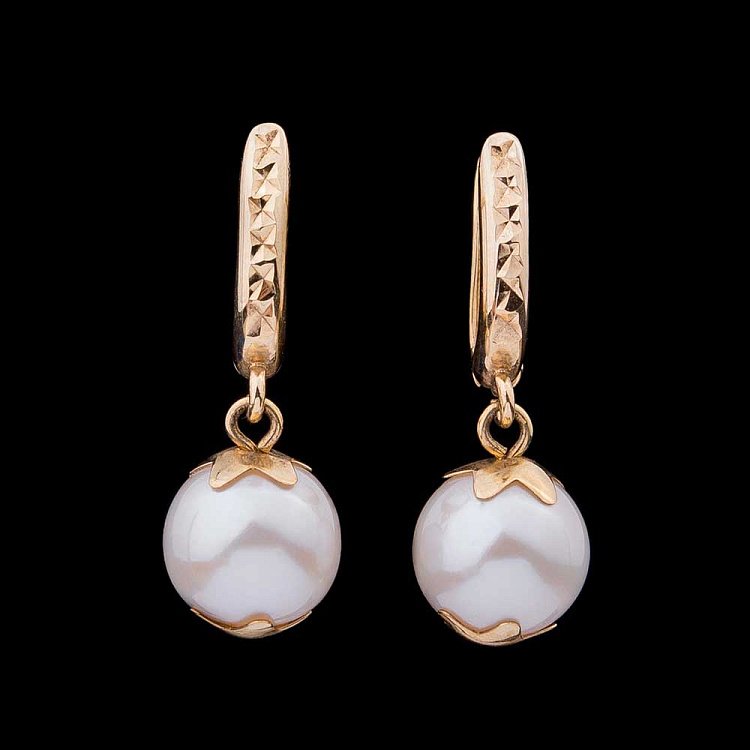 Золоті сережки з культивованими прісноводним перлами с02602 від ювелірного магазину Онікс - 2