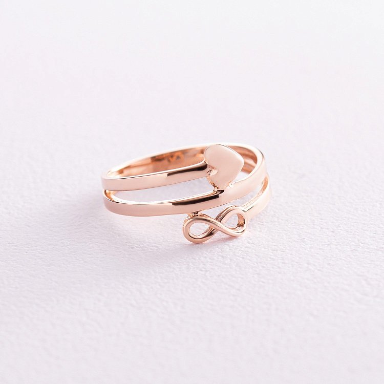 Кольцо "Сердечко и бесконечность" в красном золоте к07111 от ювелирного магазина Оникс - 3