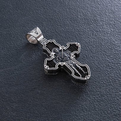 Срібний хрест "Розп'яття. Архангел Михаїл" з ебеновим деревом 943 №9