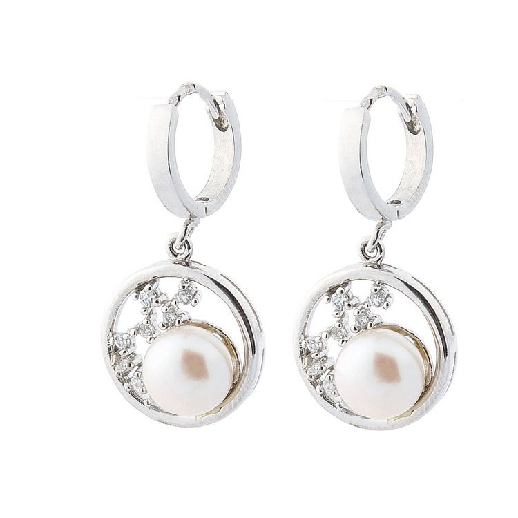 Серебряные серьги (культ. пресн. жемчуг, фианиты) 121572 от ювелирного магазина Оникс - 1