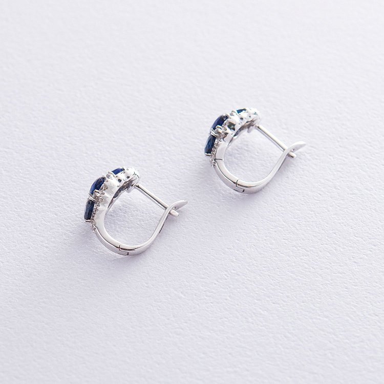 Золотые серьги (сапфир, бриллиант) E00476mi от ювелирного магазина Оникс - 2