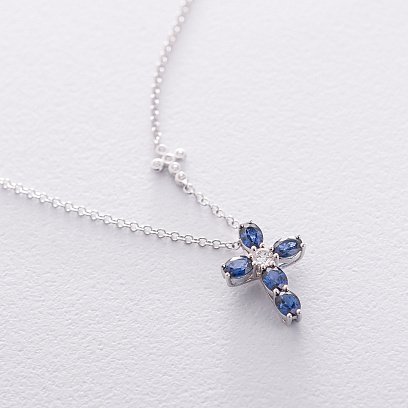 Золотое колье с крестиком (сапфиры, бриллианты) колб0042lg