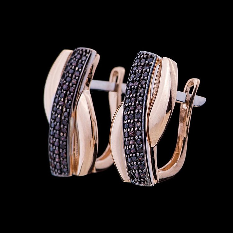 Золоті сережки з коричневими фіанітами с04527 від ювелірного магазину Онікс - 1