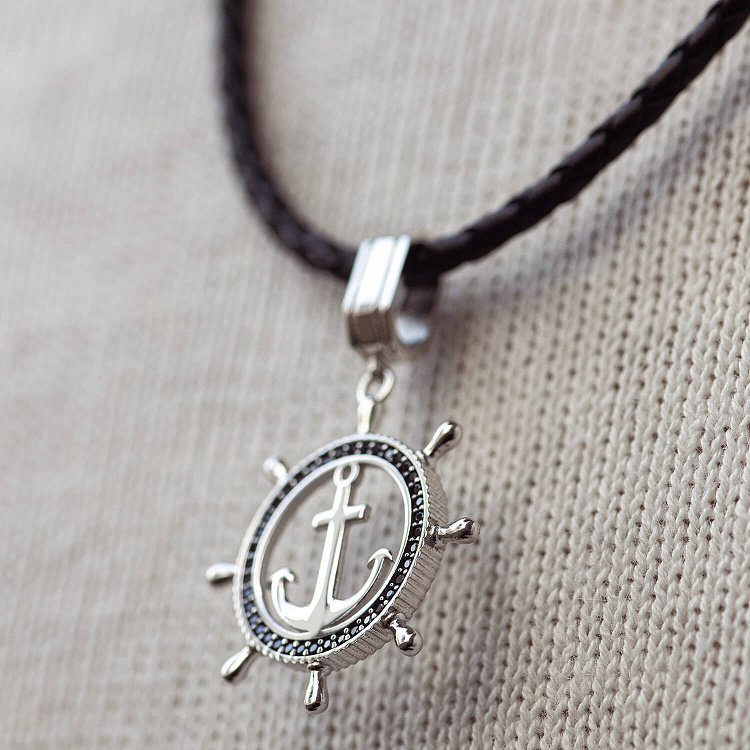 Кулон "Якорь" с черными фианитами (белое золото) п02745 от ювелирного магазина Оникс - 3