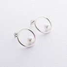 Срібні сережки-пусети "Кругообіг" з перлами 122551 от ювелирного магазина Оникс - 14