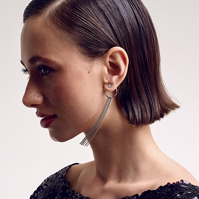 Серебряные асимметричные серьги "Доминика" с фианитами 123182 №4
