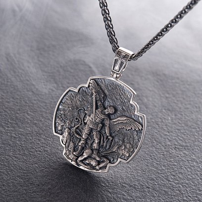 Срібний кулон "Український воїн. Молитва до Архангела Михайла" 133226 №2