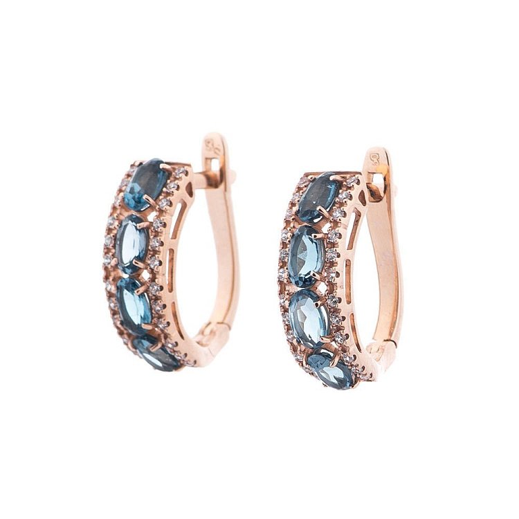 Золотые серьги с Лондон топазом и фианитами 14052586 от ювелирного магазина Оникс